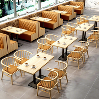 Ensemble de meubles de restaurant, canapé en cuir et bois, table et chaises, pour café, restauration rapide, commerce, café carré