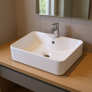 Lavabo Rectangular de Cerámica Blanca para Baño, 19x15 Pulgadas, de un Solo Orificio, para Montar en la Pared, Diseño Minimalista - Product Image 2