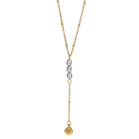 Kalung Mutiara Air Tawar Lavender Alami Model Y Lariat Rantai Satelit Berlapis Emas 18K Liontin Cantik Perhiasan Boho Mungil Hadiah Wanita
