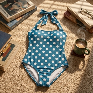 1989-1 Plus Size One Piece Swimwear Deep v Necek With Bandage Bathing Suit Women's Modest Retro <strong>Vintage</strong> Design <strong>Swimsuit</strong> - Product Image 4