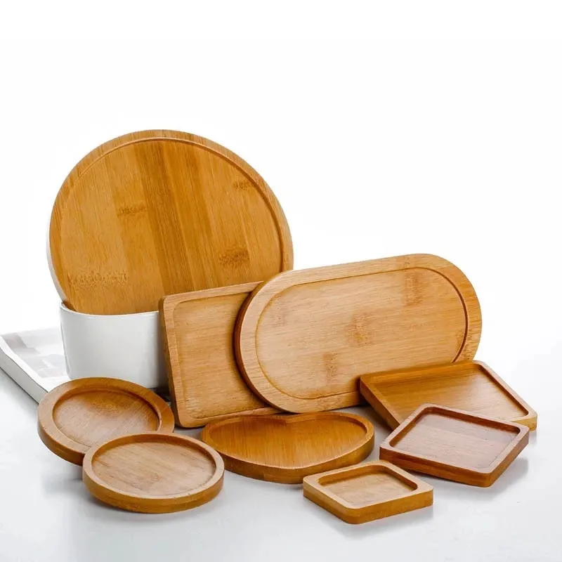 Plateau en bambou, soucoupe en bois, Pot de fleur, plateau de tasse, sous-verre, assiette décorative de cuisine, sous-verre créatif, tapis de tasse à café