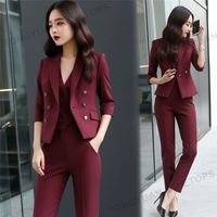 Grande taille surdimensionné femmes robes à la mode smoking conceptions mince femmes costume formel vin rouge double boutonnage femmes gilet costume 3 pièces