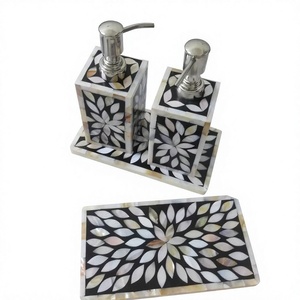 Custom Mother of Pearl Shell Inlay <b>Bathroom</b> Set Luxury Decorative Vanity <b>Accessories</b> with Soap Dispenser Toothbrush Holder Tumb - Product Image 1