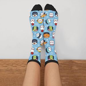 कावायी यूनिसेक्स सुशी प्रिंट मोजे हल्के नीले रंग के अनुकूलन योग्य नवीनता सुशी एनिमेटेड फूडी एनीमे लोगो बॉडी क्यूफ - Product Image 3