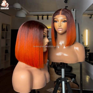 T4/350 Ombre <strong>Ginger</strong> Orange Bone Straight Bob <strong>Wig</strong> 4x4 HD Lace Closure Vietnamese Human Hair <strong>Wigs</strong> Pre Bleached Knots Thick Density - Product Image 2