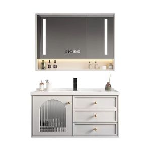 French-style <b>white</b> bathroom cabinet smart <b>mirror</b> cabinet hanging <b>white</b> cabinet body glass cabinet door - Product Image 5