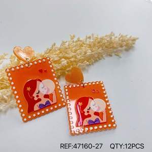 Pendientes colgantes de dibujos animados, colgante de corazón de acrílico naranja, joyería de moda bonita, regalo para mujer, 12 piezas - Product Image 1
