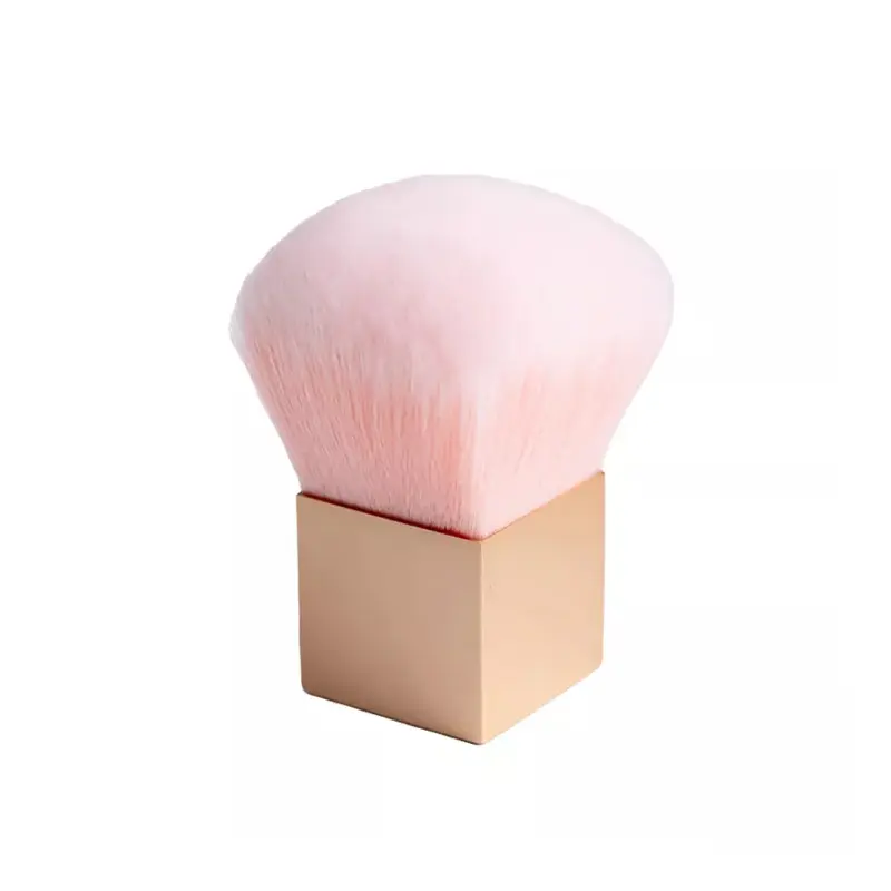 New Style Single Gold Powder Kabuki Makeup Brush with Mushroom Shape and Ultra Soft Pink Fiber Blusher Powder Cosmetic Brush