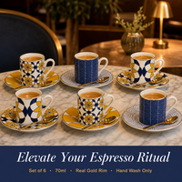 Ensemble de 6 tasses et soucoupes à café expresso en céramique dorée de luxe, ensembles de tasses et soucoupes à thé en porcelaine à motifs floraux, cadeau personnalisé avec logo, vente en gros