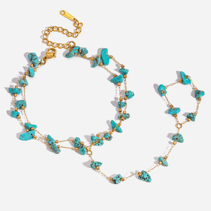 Bracelet en pierre turquoise double couche avec chaîne en or, bijoux unisexes JDB0106052 - Product Image 1