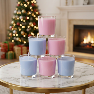 Grands porte-bougies en verre rose et bleu pour la décoration de la maison, réutilisables, résistants à la chaleur, en verre rond - Product Image 1