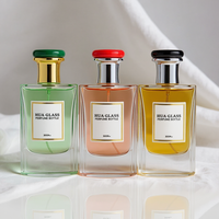 Nouveauté, flacon de parfum en verre transparent rectangulaire de luxe de 80 ml, flacon de parfum vide avec boîte et couvercles