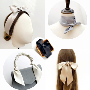 Contrasting Colors Handmade Narrow Headband Silk Ribbon Neckerchief Long 100% Mulberry Silk Twill <strong>Scarf</strong> - Product Image 5