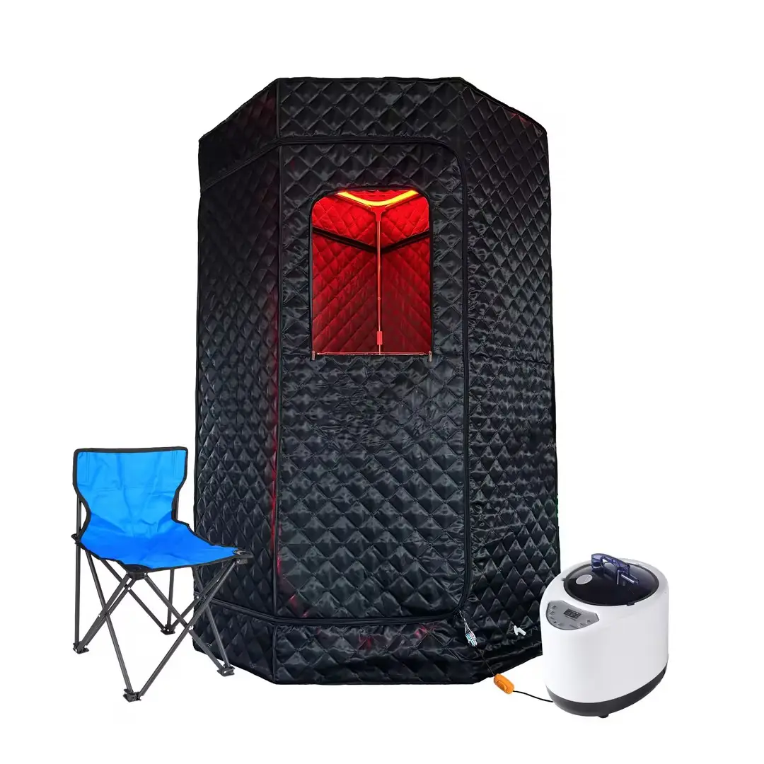Large Black Size Personal Sauna Spa for Home Relaxation with Red Led Light With 4L Sauna Heater and Red Led Light