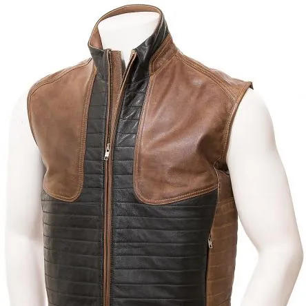 BLACK & BROWN MEN'S LEATHER VEST MOTORCYCLE ZIPPER STYLE WITH CUSTOMIZED SIZE