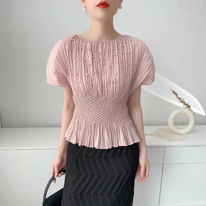 <span class=keywords><strong>Top</strong></span> plissettato elegante stile Miyake per l'estate 2026, da donna, comodo, casual, con perline e ricami, in poliestere tinta unita - Product Image 3