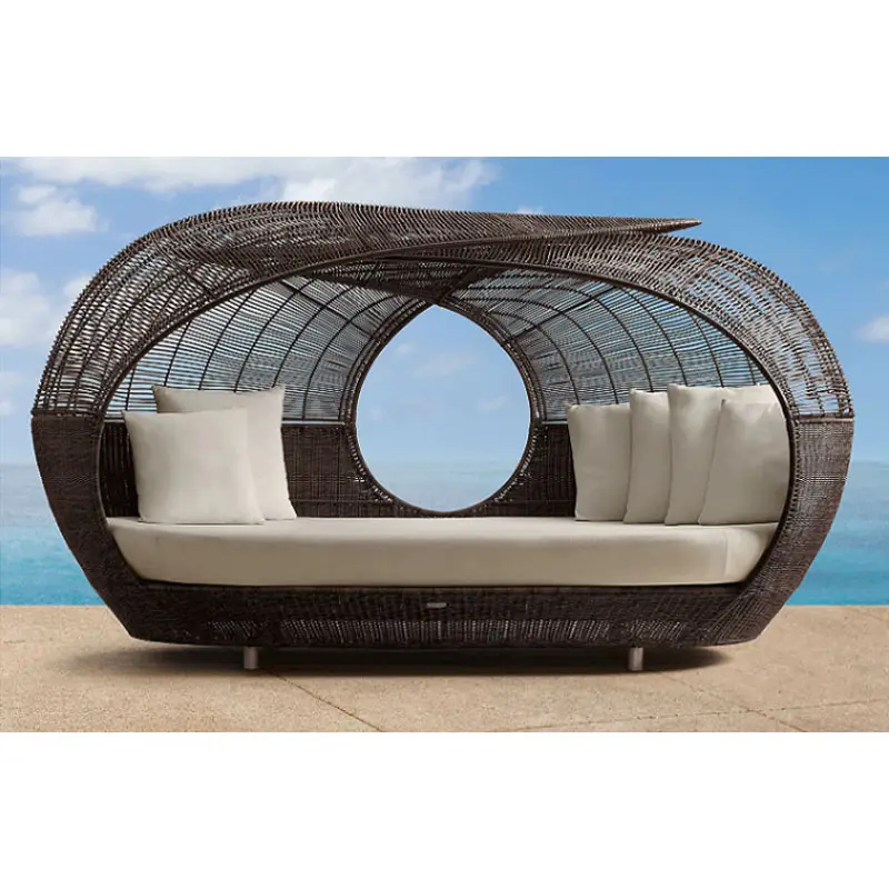 Thiết Kế Mới Đan Bằng Tay Wicker Ngoài Trời Daybed Nest Canopy Daybed