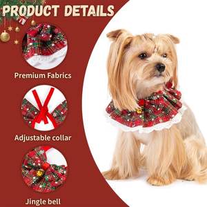 Disfraz Navideño para Perro, Pañuelo Navideño para Perro con Campanas, Bufanda a Cuadros, para Perros Pequeños y Gatos, Lindo, para Fiestas Navideñas de Invierno, Fotos (L) - Product Image 2