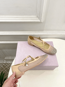 Chaussures plates confortables Jimmy de haute qualité pour femmes, avec empiècements en maille, dégradé de diamants et pendentif perle - Product Image 6