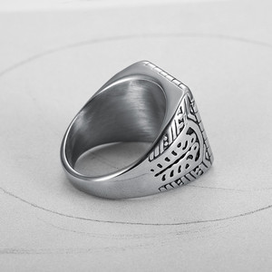 Anelli di <span class=keywords><strong>gioielli</strong></span> <span class=keywords><strong>arabi</strong></span> anello da Cocktail da uomo alla moda anello da Cocktail in acciaio inossidabile geometrico placcato nero supporto in argento inciso 18k 16*19mm - Product Image 3