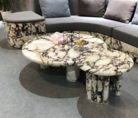 Petite table ronde de salon, bord arrondi, calacata, viola, table d'appoint en marbre