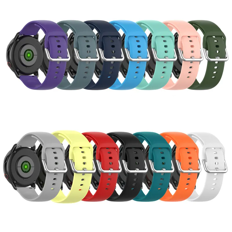 삼성 갤럭시 액티브 2 Watch3 실리콘 손목 밴드 용 금속 버클 스트랩 20mm 시계 밴드