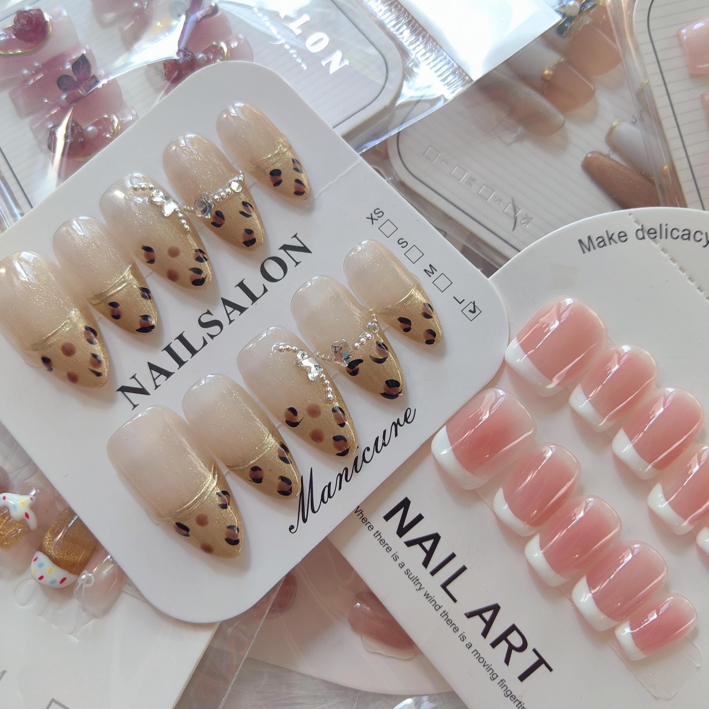 High Quality 10pcs Press on Nails Handmade Artificial Fake Nails Random Mixed Designs Thick Acrylic Gel Nails Tips Wholesale