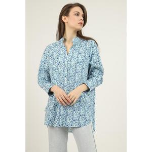 Chemisier Femme Bleu à Imprimé Floral et Manches Ballon – Idéal au Quotidien (Vente en Gros) - Product Image 4