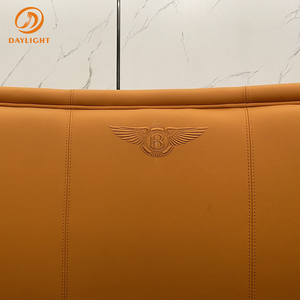 Muebles personalizados de tamaño grande, cama de plataforma redonda moderna, marco de madera de cuero naranja, bajo pedido, a la venta - Product Image 5