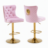 Tabouret de bar de luxe en velours rose avec tête de lion dorée, pivotant et réglable en hauteur, pour îlot de cuisine, vente en gros