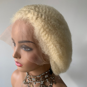 Perruques Lace Front Péruviennes DX279 Blond Naturel Sans Nœuds, Perruque Complète en Dentelle Afro Kinky Curl 613 Blond avec Bonnet pour Tresses au Crochet - Product Image 3