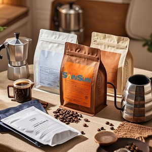 Bolsa de plástico autoportante con revestimiento de aluminio y válvula de ventilación unidireccional para almacenamiento de café, té de hojas y granos - Product Image 2