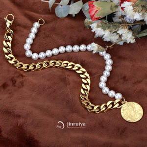 Collar con colgante <span class=keywords><strong>de</strong></span> perla <span class=keywords><strong>de</strong></span> agua dulce chapado en oro <span class=keywords><strong>de</strong></span> acero inoxidable cuenta <span class=keywords><strong>de</strong></span> agua dulce joyería Natural barroca larga para mujer - Product Image 2