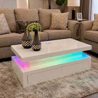 Muebles de Sala de Estar, Mesa de Centro Inteligente con Espejo, Mesas Centrales con Luces RGB, Cargador Inalámbrico Bluetooth, Muebles, Sofá