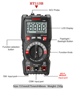 Multimètre numérique professionnel portable Habotest HT113B AC/DC avec mesure de tension et de courant, 4000 points de lecture, True RMS, capacitance et autorange - Product Image 6