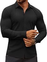 Kemeja Pria BSCI Model Muscle Fit Kasual Lengan Panjang Bahan Woven Spandex/Nylon Cepat Kering, Bernapas, Anti-Pilling, Kancing Tunggal untuk Musim Panas