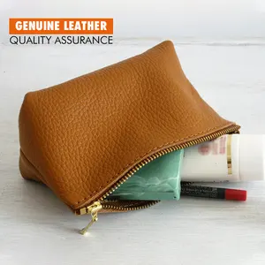 supplier Custom oem women travel organizer toilet make up Clutch bags Small Genuine Leather pouches cosmetic makeup bag