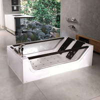 Baignoire autoportante rectangulaire moderne en acrylique blanc, écologique, avec fonction de massage à air et de bain à remous pour salle de bain d'appartement