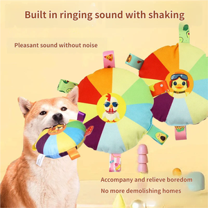 Jouet en peluche pour animaux de compagnie respectueux de l'environnement, disque volant sonore interactif pour chien et chat, résistant aux mâchouillements avec cloche en métal - Product Image 2