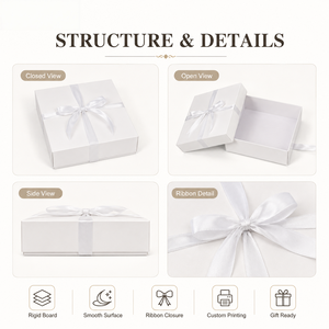 Boîte cadeau personnalisée en carton de haute qualité avec ruban, fabriquée à partir de matériaux recyclés, structure robuste et durable, élégante - Product Image 1