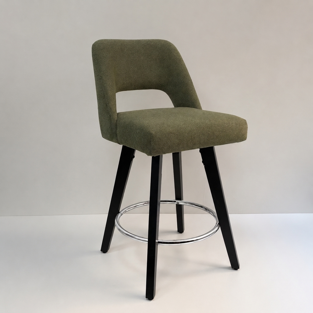 Olive Green + Black Wood Legs + Silver Metal Footrest Ring