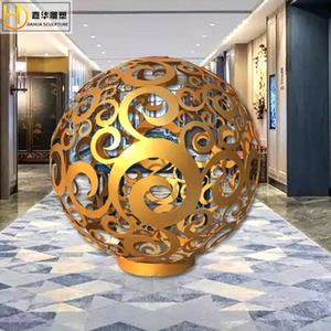 Sculpture sphérique creuse en acier inoxydable, grande décoration de jardin extérieure, ornement décoratif à poser au sol, motif géométrique abstrait - Product Image 4