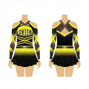 Costume da Cheerleader Personalizzato Blu Reale e Nero, Uniforme per Ragazze Cheerleader, Design OEM all'Ingrosso, Sublimazione con Pietre AB Scintillanti - Product Image 2