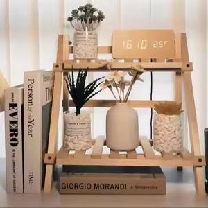 Wholesale Modern Eco-Friendly <b>Solid</b> <b>Wood</b> Double Tier Standing Type Storage Display Rack for Kitchen or <b>Desk</b> Use - Product Image 5