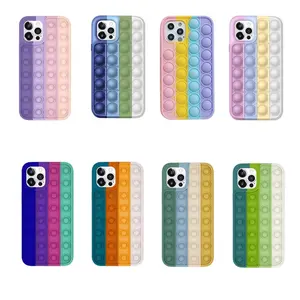 Funda de silicona suave con diseño de arcoíris para móvil, juguete creativo de burbujas para iPhone 11/12 Pro Max, novedad