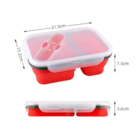 Boîte à lunch pliable à 2 compartiments 650ML+450ML en silicone et PP personnalisable, rectangulaire, colorée avec fourchette-cuillère