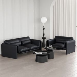 Juego de Sofás de Cuero Minimalistas Modernos, Muebles Negros para Sala de Estar, Sofá Tapizado para Invitados, Ideal para Apartamentos Pequeños o Salones - Product Image 1
