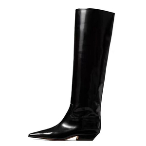 Size 44 Stone Prints Women Knee High Boots Low Chunky <b>Heels</b> Suede Shoes on Wide Fit Pointed Toe Long Boots - Product Image 3