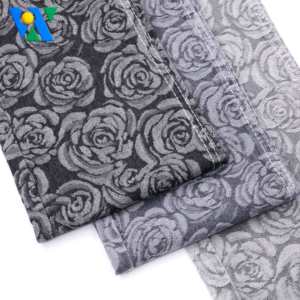 9,7 Unzen Jacquard Denim Stoff Rollen Rose Blumenmuster Jacquard Denim Stoff Hersteller Black Jeans Denim Stoff Bulk Lieferant - Product Image 4
