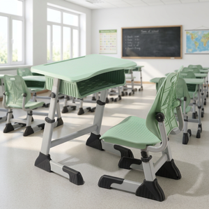 Ensemble de bureau et chaise pour étudiants en acier épaissi réglable pour lycée - Product Image 1